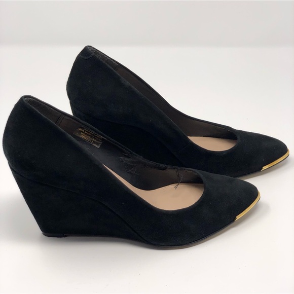 Carvela Women's Artisan Suede Wedged Shoes - Black gold tip size 8 - Picture 2 of 9